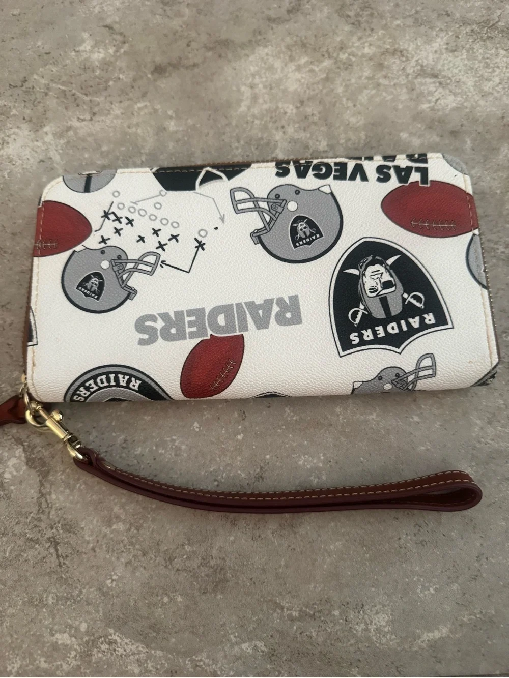 Dooney & Bourke Las Vegas Raiders White & Brown Wristlet Wallet
